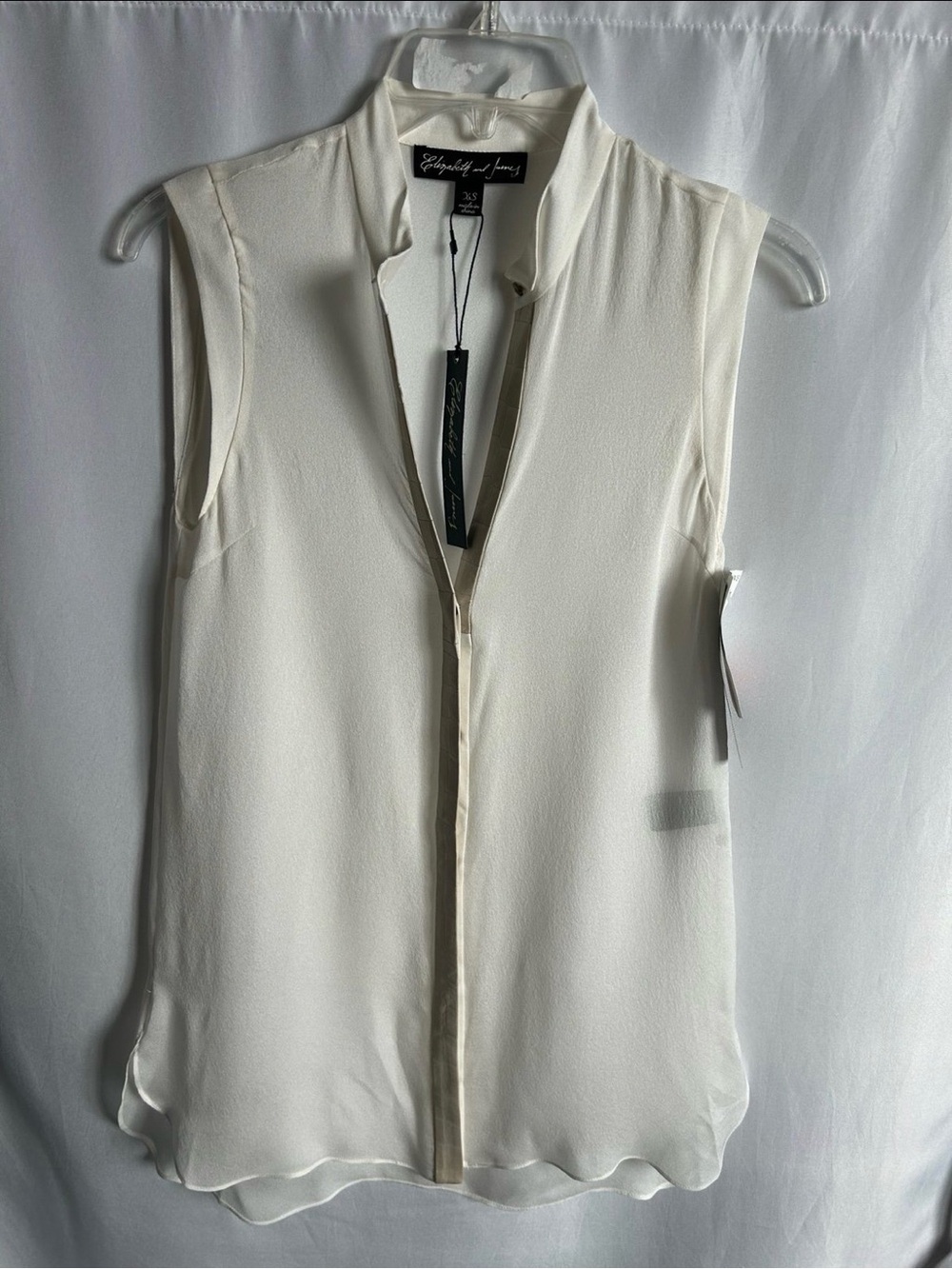 Elizabeth and James Women's Cream Sleeveless Silk Blouse lamb skin leather trim